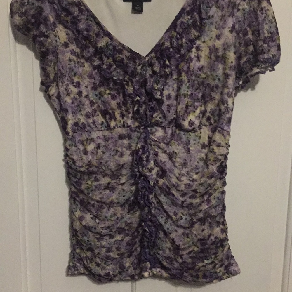 Purple multi colored cap sleeve top
